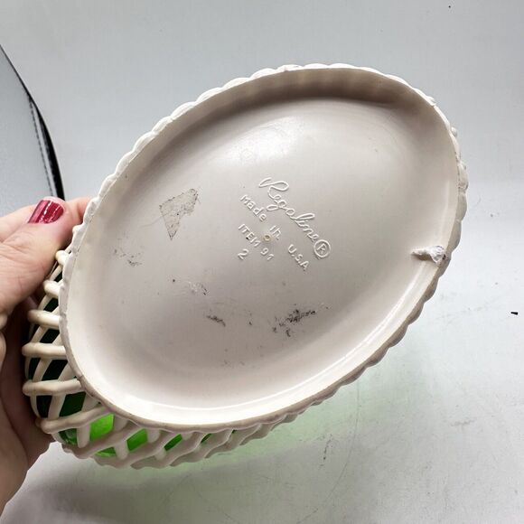 Vintage Regaline Footed Bowl Plastic Latticed Lace Green Insert MCM kitsch Decor - Picture 5 of 7